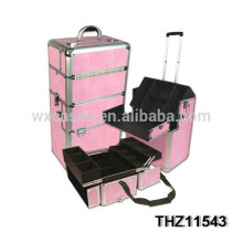 professional pink cosmetic trolley cases